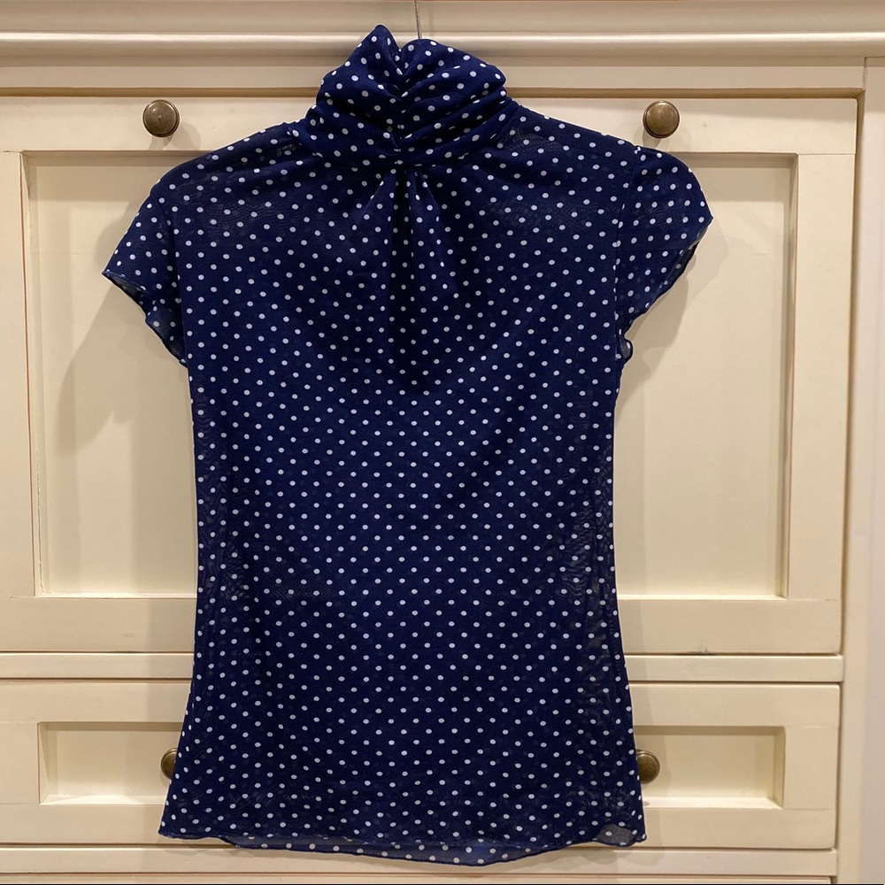 Zara Dark (Navy) Blue with White Polka Dots Blouse
